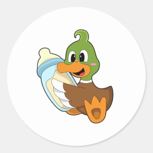 Duck with Bottle of Milk Classic Round Sticker