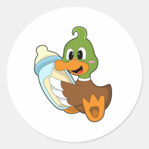 Duck with Bottle of Milk Classic Round Sticker