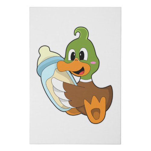 Duck with Bottle of Milk Faux Canvas Print