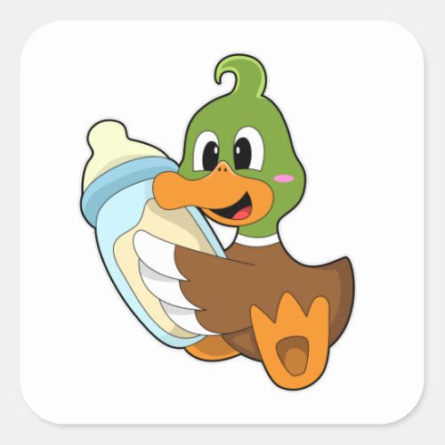 Duck with Bottle of Milk Square Sticker