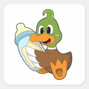 Duck with Bottle of Milk Square Sticker