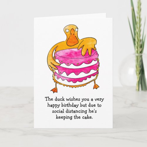 Duck with cake birthday card