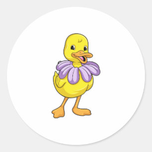 Duck with Daisy Classic Round Sticker