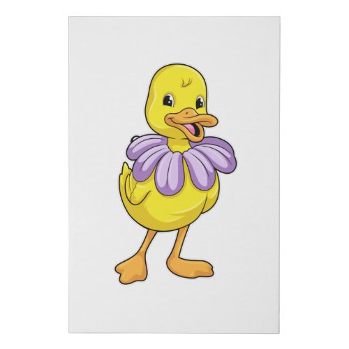 Duck with Daisy Faux Canvas Print