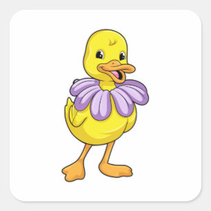 Duck with Daisy Square Sticker