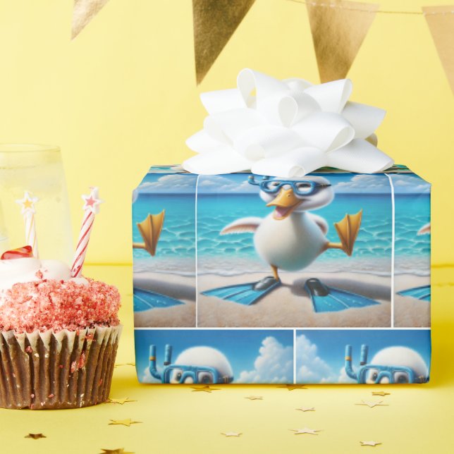 Duck With Diving Snorkel And Goggles Wrapping Paper (Birthday Party)