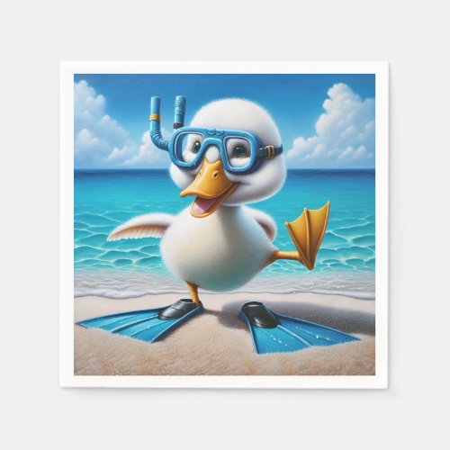 Duck With Diving Snorkel On Beach Napkins