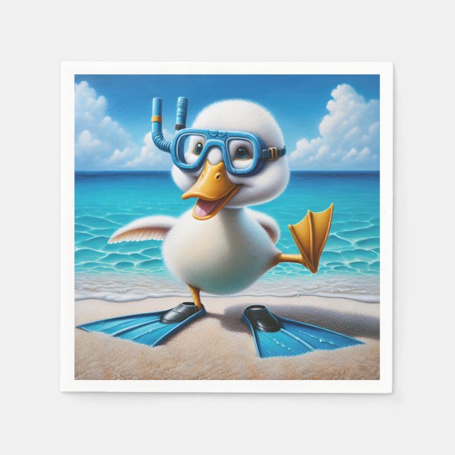 Duck With Diving Snorkel On Beach Napkins (Front)