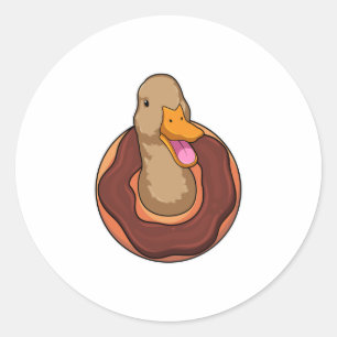 Duck with Donut Classic Round Sticker