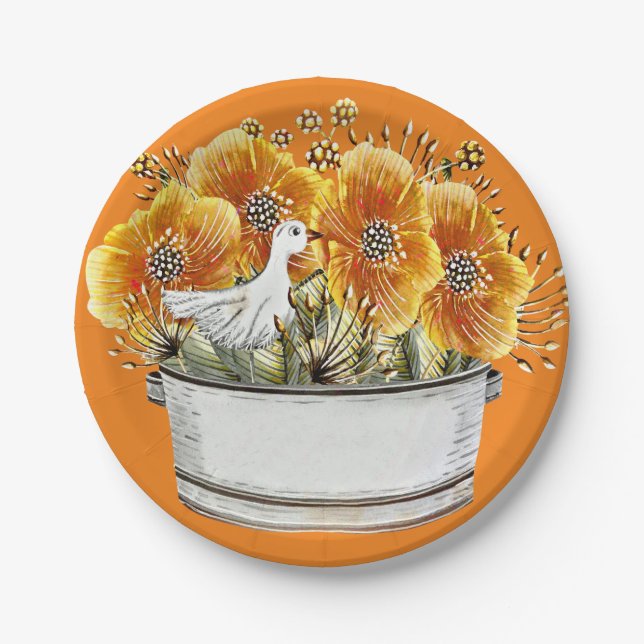 Duck with Flowers & Container Design Paper Plates (Front)