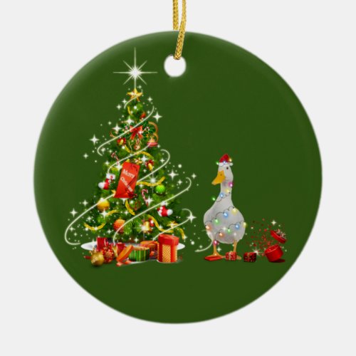 Duck With Hat Scaft Christmas Ceramic Ornament