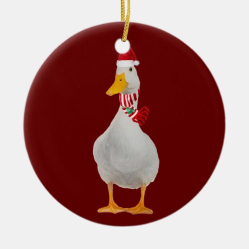 Duck With Hat Scaft Christmas Ceramic Ornament