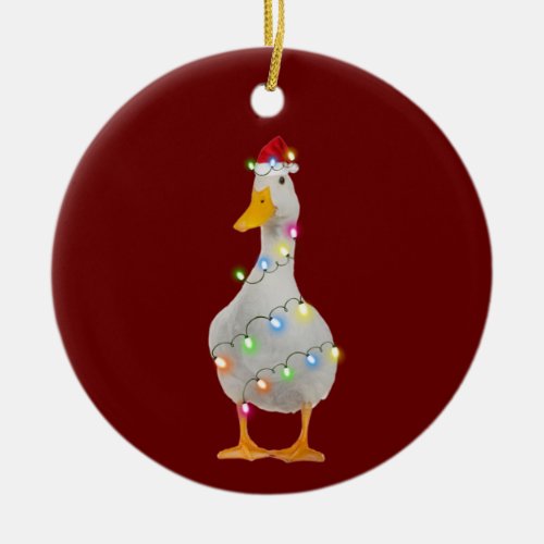 Duck With Hat Scaft Christmas Ceramic Ornament