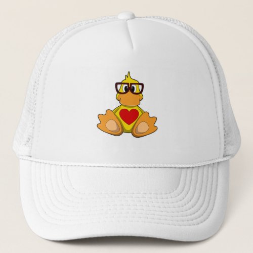 Duck with Heart  Glasses Trucker Hat