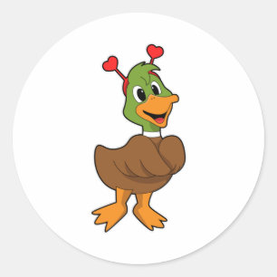 Duck with Heart Headband Classic Round Sticker