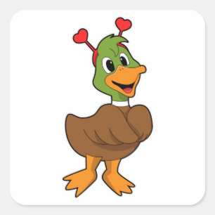 Duck with Heart Headband Square Sticker