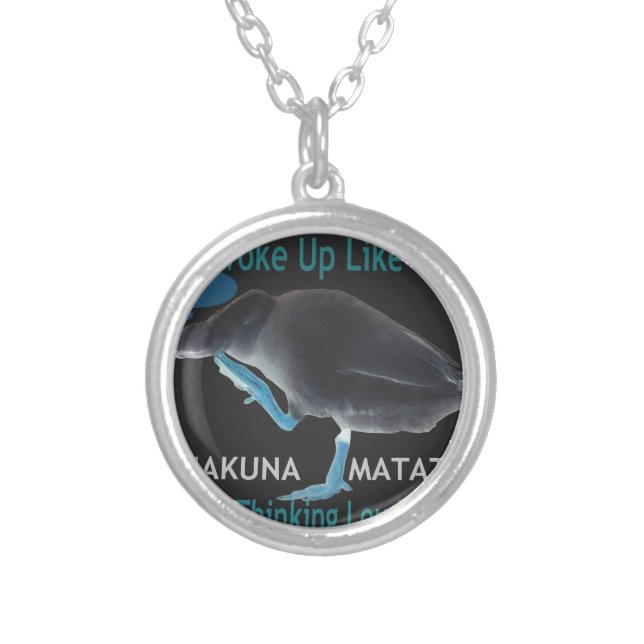 Duck with I Woke Up Like This & Hakuna Matata Text Silver Plated Necklace (Front)