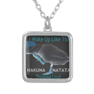 Duck with I Woke Up Like This & Hakuna Matata Text Silver Plated Necklace
