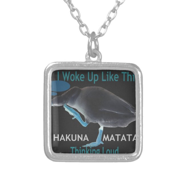 Duck with I Woke Up Like This & Hakuna Matata Text Silver Plated Necklace (Front)