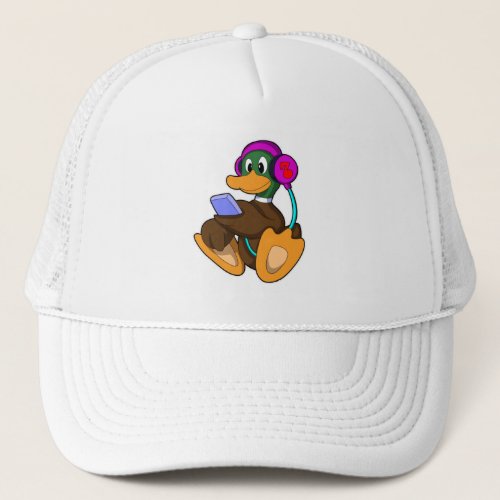 Duck with Phone  Headphone Trucker Hat