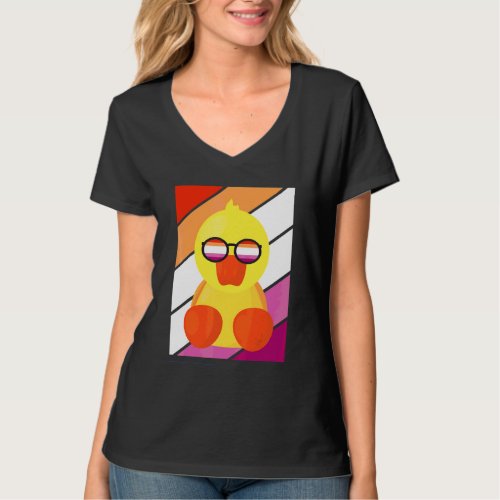 Duck With Pride Lesbian Flag Lgbtq Proud Ally Prid T-Shirt