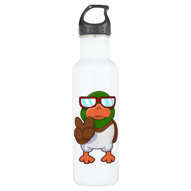 Duck with Sunglasses Stainless Steel Water Bottle (Front)