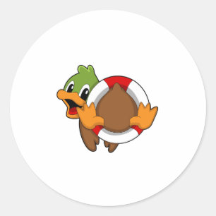 Duck with Swim ring Classic Round Sticker
