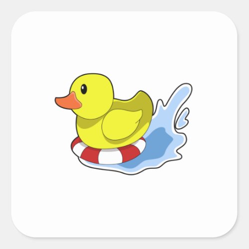 Duck with Swim ring in WaterPNG Square Sticker