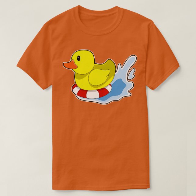 Duck With Swim Ring In Water  T-Shirt (Design Front)
