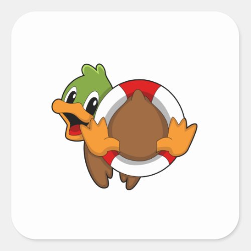 Duck with Swim ring Square Sticker