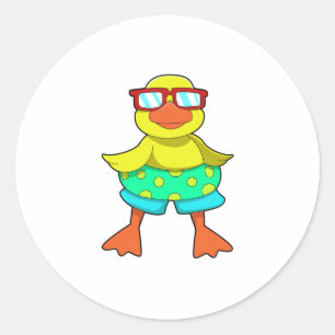 Duck with Swim ring & Sunglasses Classic Round Sticker