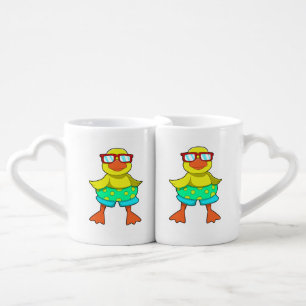 Duck with Swim ring & Sunglasses Coffee Mug Set