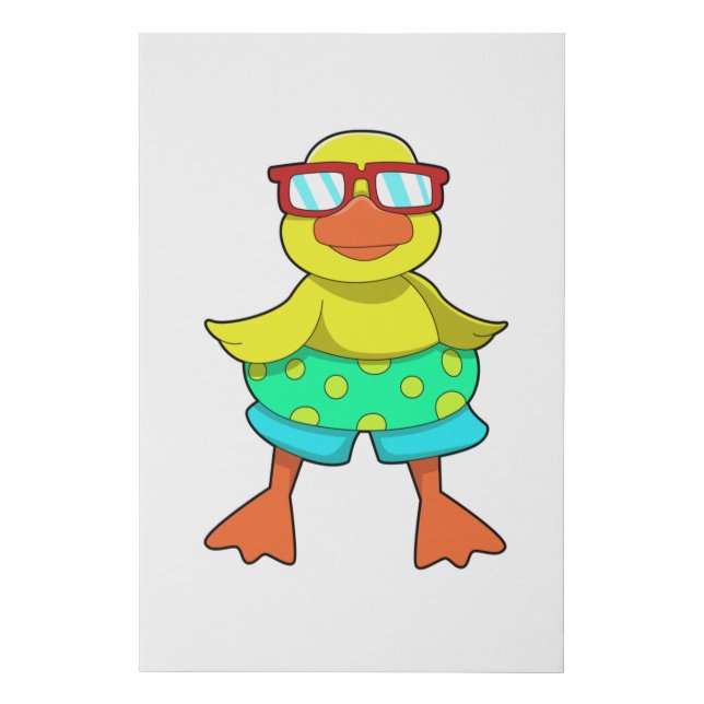 Duck with Swim ring & Sunglasses Faux Canvas Print (Front)