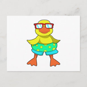 Duck with Swim ring & Sunglasses Postcard
