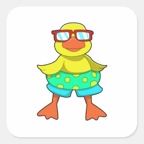 Duck with Swim ring  Sunglasses Square Sticker
