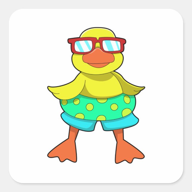 Duck with Swim ring & Sunglasses Square Sticker (Front)