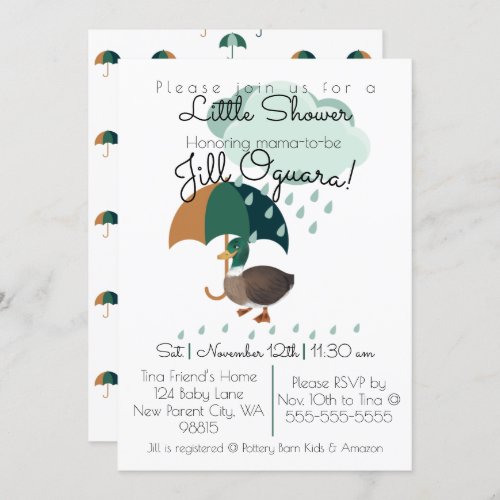 Duck with Umbrella Baby Shower Invitation Flat