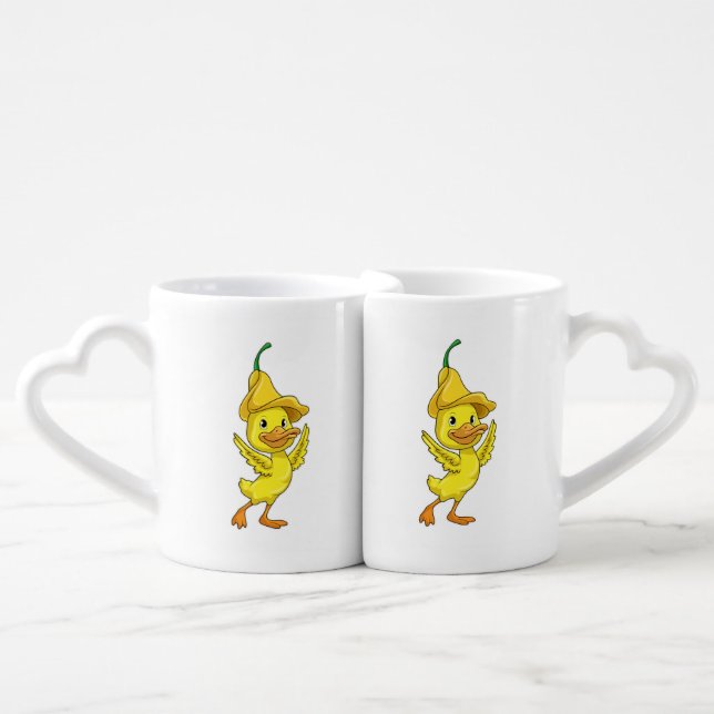Duck with yellow Bell Cap Coffee Mug Set (Front Nesting)