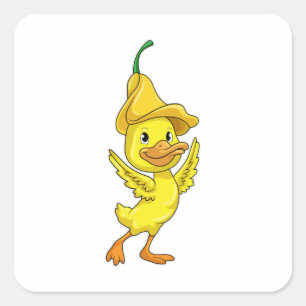 Duck with yellow Bell Cap Square Sticker