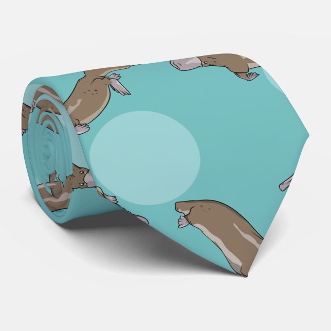 Duckbilled Platypus Pattern Neck Tie (Rolled)