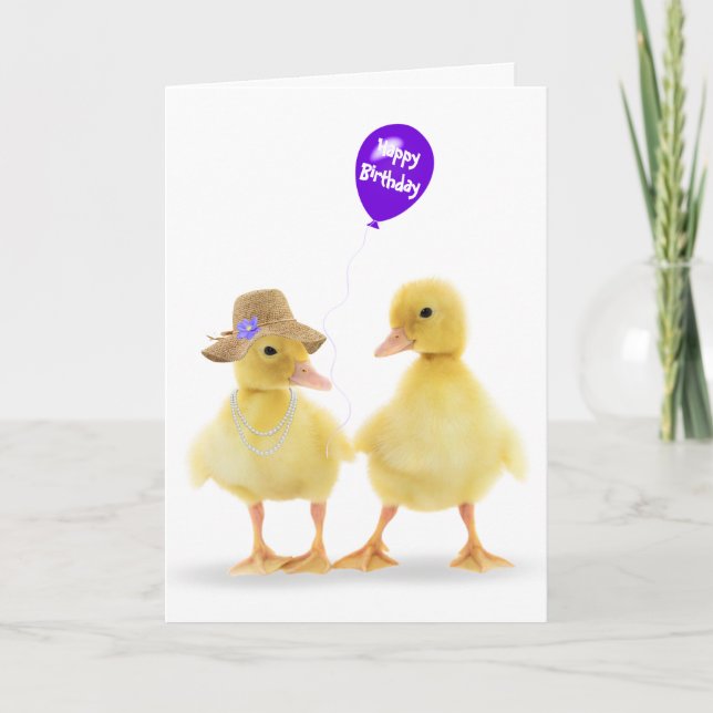 Duckings and Purple Balloon Birthday Card (Front)