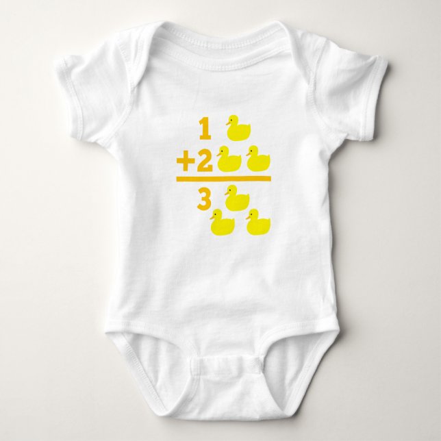 Duckling addition 1 plus 2 with numbers baby bodysuit (Front)