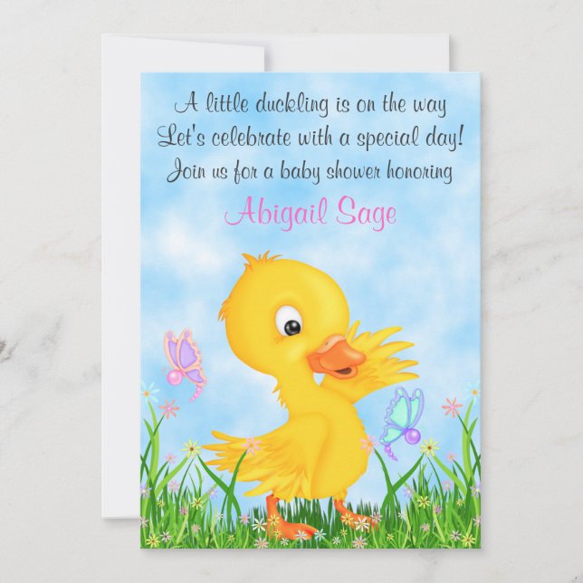 Duckling and Butterflies Baby Shower Invite Girls (Front)