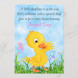 Duckling and Butterflies Baby Shower Invite Girls