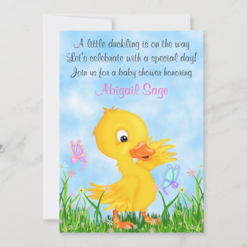 Duckling and Butterflies Baby Shower Invite Girls