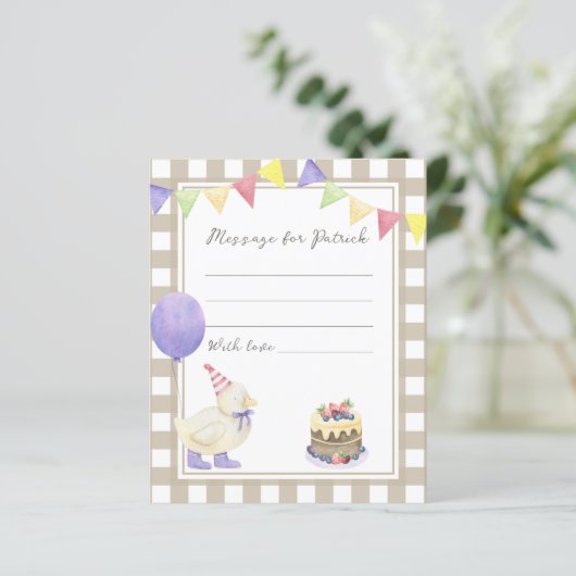 Duckling birthday time capsule message (Standing Front)