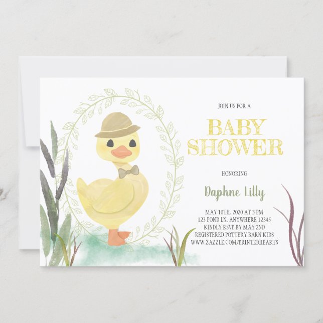 Duckling Boy Baby Shower Invitation - Sage (Front)