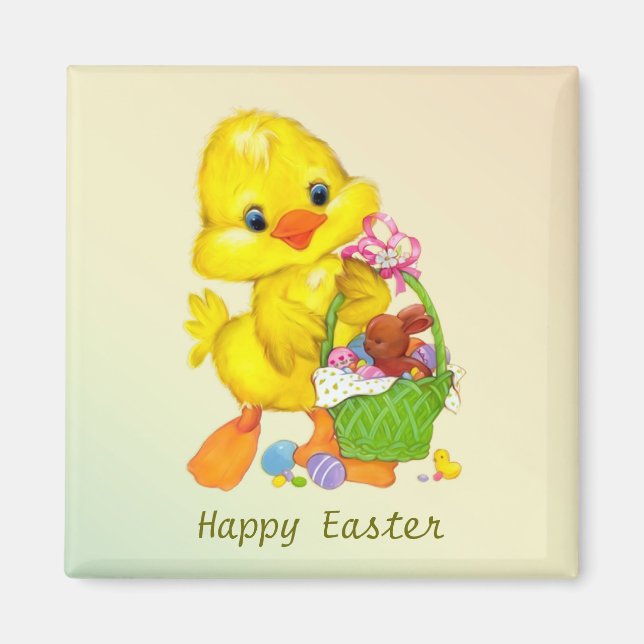 Duckling, eggs and bunny Easter Magnet (Front)