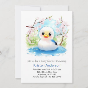 Duckling Enchanted Watercolor Boy Baby Shower Invitation