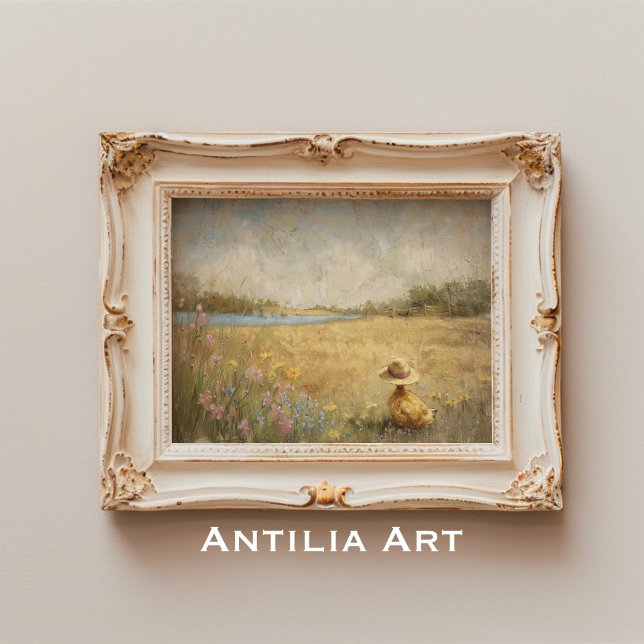 Duckling in Hat Painting Rustic Lake Landscape  Poster (Creator Uploaded)